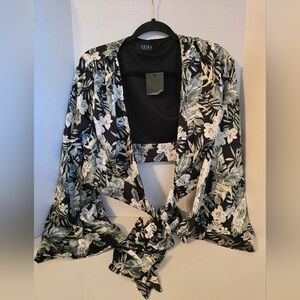 AKIRA Floral Tie-Front Crop Blouse Size Large-NEW